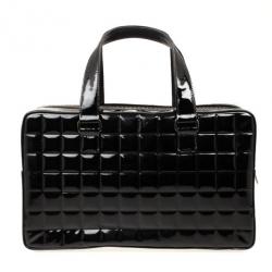 Pre Owned Chanel Black Patent Cube Quilted East West Tote