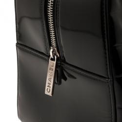 Pre Owned Chanel Black Patent Cube Quilted East West Tote