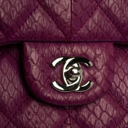 Pre Owned Chanel Purple Python CC Flap Top Handle Bag