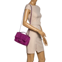 Pre Owned Chanel Purple Python CC Flap Top Handle Bag