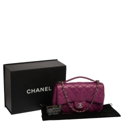 Pre Owned Chanel Purple Python CC Flap Top Handle Bag