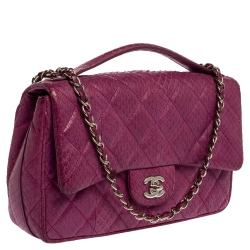Pre Owned Chanel Purple Python CC Flap Top Handle Bag