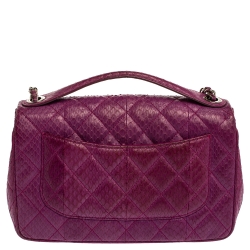 Pre Owned Chanel Purple Python CC Flap Top Handle Bag