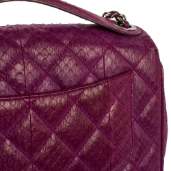Pre Owned Chanel Purple Python CC Flap Top Handle Bag