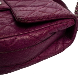 Pre Owned Chanel Purple Python CC Flap Top Handle Bag
