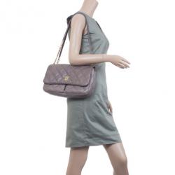 Pre Owned Chanel Maxi Purple Leather Classic Flap Bag