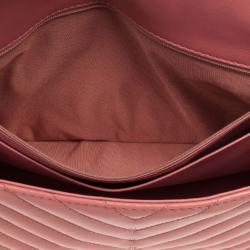 Pre Owned Chanel Pink Patent Jumbo Chevron Flap Bag
