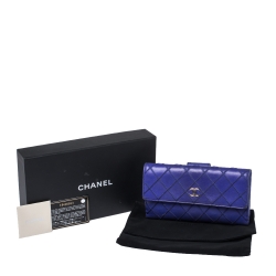 Pre Owned محفظة شانيل كونتينتال قلاب سى سى جلد مبطن خياطة ألتميت زرقاء 