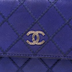 Pre Owned محفظة شانيل كونتينتال قلاب سى سى جلد مبطن خياطة ألتميت زرقاء 