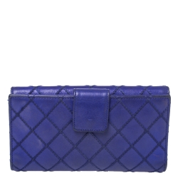 Pre Owned محفظة شانيل كونتينتال قلاب سى سى جلد مبطن خياطة ألتميت زرقاء 