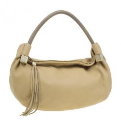 Pre Owned Chanel Beige Leather Tassel Hobo