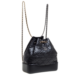 Pre Owned Chanel Black Aged Quilted Leather Small Gabrielle Backpack