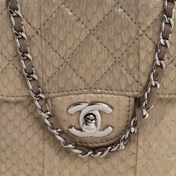 مملوكة مسبقًا Chanel Beige Shimmer Python Zip Around Square Chain Bag