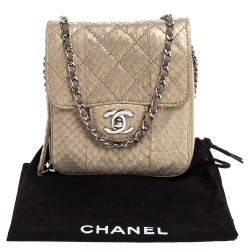 مملوكة مسبقًا Chanel Beige Shimmer Python Zip Around Square Chain Bag