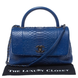 Pre Owned Chanel Royal Blue Python CC Flap Top Handle Bag