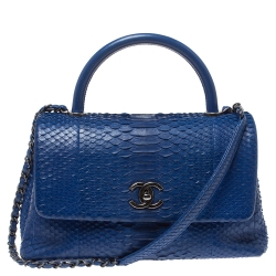 Pre Owned Chanel Royal Blue Python CC Flap Top Handle Bag