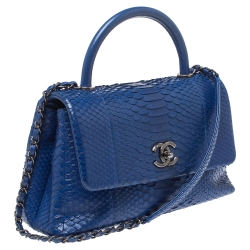 Pre Owned Chanel Royal Blue Python CC Flap Top Handle Bag