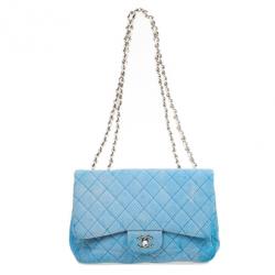 مملوكة مسبقًا Chanel Blue Jersey Classic Double Flap Bag