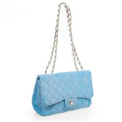 مملوكة مسبقًا Chanel Blue Jersey Classic Double Flap Bag
