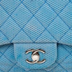 مملوكة مسبقًا Chanel Blue Jersey Classic Double Flap Bag