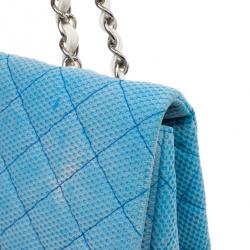 مملوكة مسبقًا Chanel Blue Jersey Classic Double Flap Bag