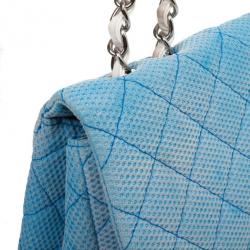 مملوكة مسبقًا Chanel Blue Jersey Classic Double Flap Bag