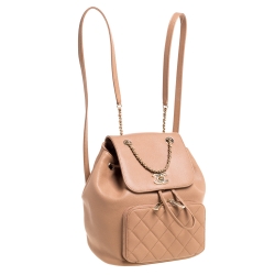 Pre Owned Chanel Beige Quilted Caviar Leather Business Affinity Backpack