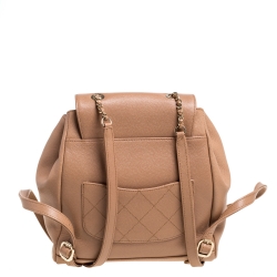Pre Owned Chanel Beige Quilted Caviar Leather Business Affinity Backpack