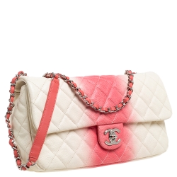 Pre Owned حقيبة شانيل "جامبو كلاسيك" قلاب واحد جلد كافيار مبطن أومبري وردي و أبيض