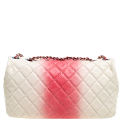 Pre Owned حقيبة شانيل "جامبو كلاسيك" قلاب واحد جلد كافيار مبطن أومبري وردي و أبيض