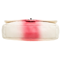 Pre Owned حقيبة شانيل "جامبو كلاسيك" قلاب واحد جلد كافيار مبطن أومبري وردي و أبيض