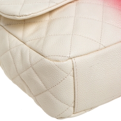 Pre Owned حقيبة شانيل "جامبو كلاسيك" قلاب واحد جلد كافيار مبطن أومبري وردي و أبيض