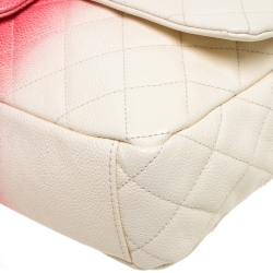 Pre Owned حقيبة شانيل "جامبو كلاسيك" قلاب واحد جلد كافيار مبطن أومبري وردي و أبيض