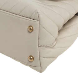 Pre Owned Chanel White Quilted Caviar Leather Small Coco Top Handle Bag