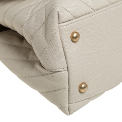 Pre Owned Chanel White Quilted Caviar Leather Small Coco Top Handle Bag