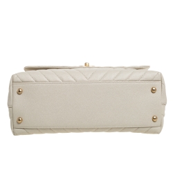 Pre Owned Chanel White Quilted Caviar Leather Small Coco Top Handle Bag