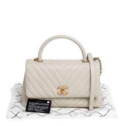 Pre Owned Chanel White Quilted Caviar Leather Small Coco Top Handle Bag