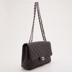 Pre Owned Chanel Black Caviar Jumbo Classic Flap Bag