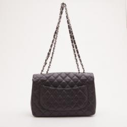Pre Owned Chanel Black Caviar Jumbo Classic Flap Bag