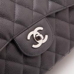 Pre Owned Chanel Black Caviar Jumbo Classic Flap Bag
