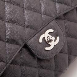 Pre Owned Chanel Black Caviar Jumbo Classic Flap Bag