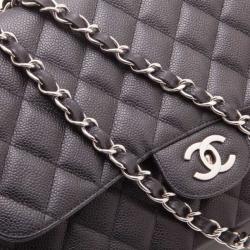 Pre Owned Chanel Black Caviar Jumbo Classic Flap Bag