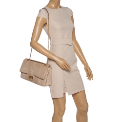 مملوكة مسبقًا حقيبة شانيل قلاب ريشو 2.55 كلاسيك 227 جلد الثعبان بيج ميتاليك