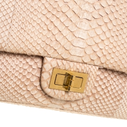 مملوكة مسبقًا حقيبة شانيل قلاب ريشو 2.55 كلاسيك 227 جلد الثعبان بيج ميتاليك