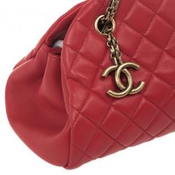 Pre Owned Chanel Red Lambskin Medium Mademoiselle Bowling Bag