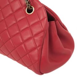 Pre Owned Chanel Red Lambskin Medium Mademoiselle Bowling Bag