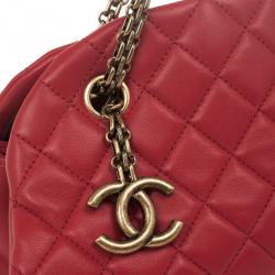 Pre Owned Chanel Red Lambskin Medium Mademoiselle Bowling Bag
