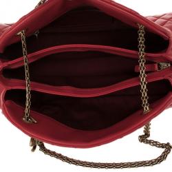 Pre Owned Chanel Red Lambskin Medium Mademoiselle Bowling Bag