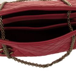 Pre Owned Chanel Red Lambskin Medium Mademoiselle Bowling Bag
