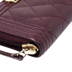 Pre Owned Chanel Burgundy Quilted Caviar Leather Boy Zip-Around Coin Purse